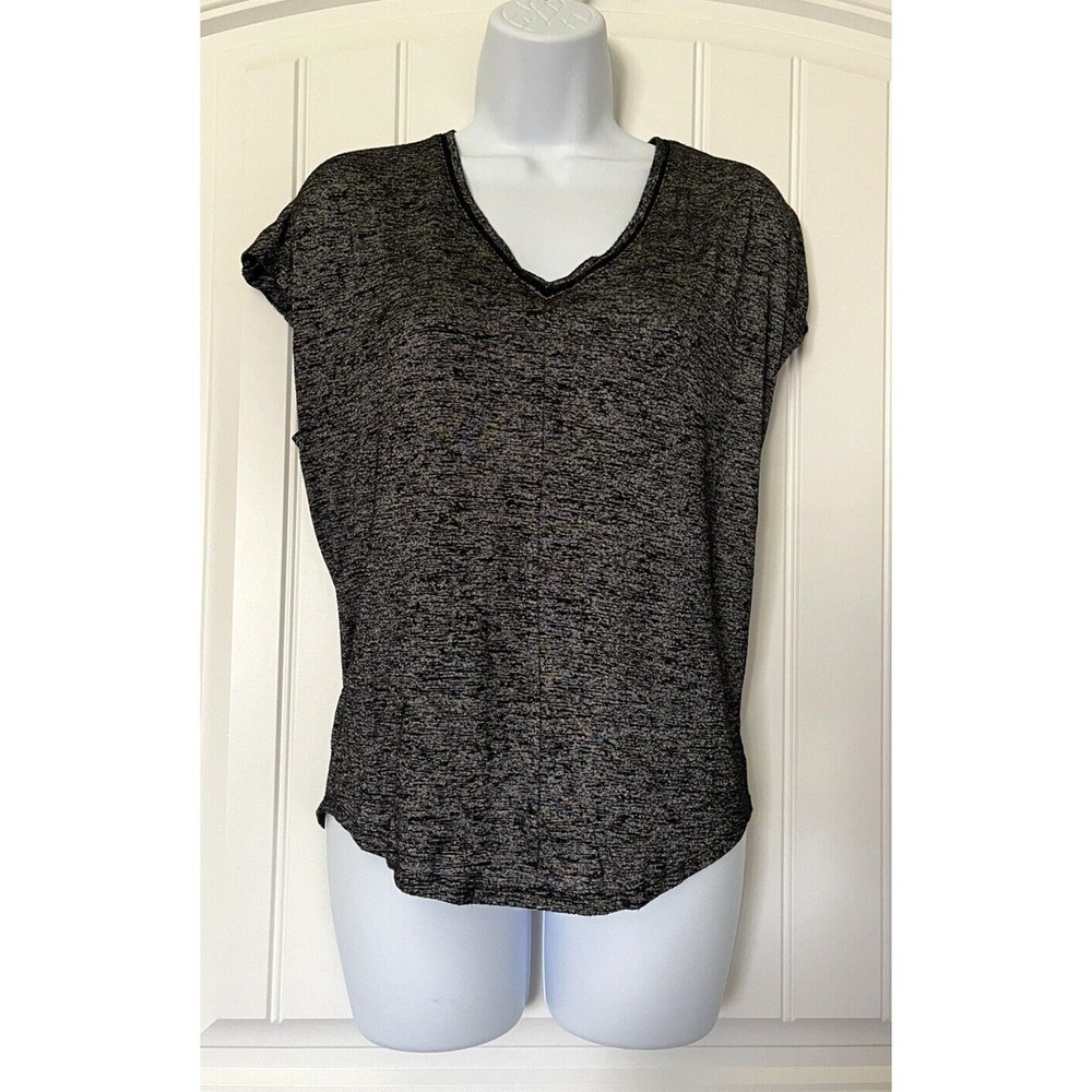White House Black Market Womens Shirt Sz Small Black Short Sleeve V Neck Blouse